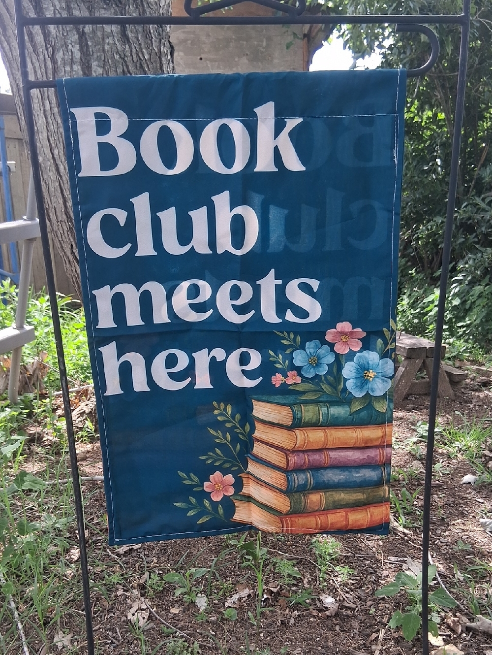 Book Club Meets Here Garden Flag